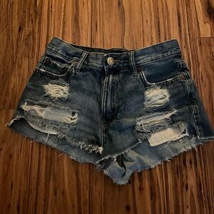 areopostale vintage high rise shorty dark wash distressed jean shorts